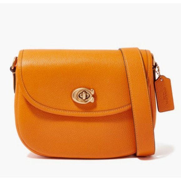 Coach Bags Nwt Coach Papaya Pebbled Leather Willow Saddle Bag W